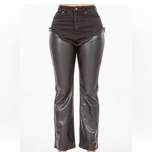 NWT American Bazi HIGH RISE PU PATCHWORK DENIM PANTS Sz M